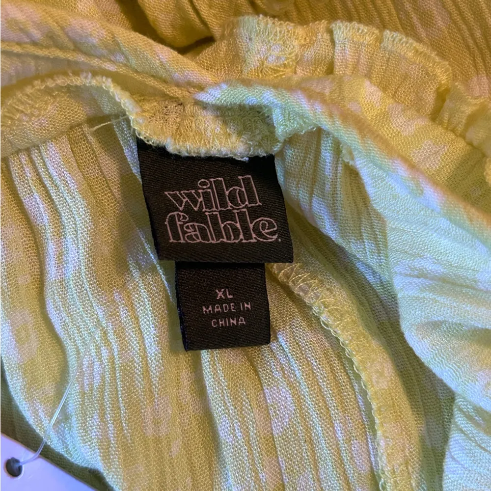 Wild Fable Women Size XL Neon Yellow Ditsy Floral Tiered Ruffle Tie Swing Dress - Image 4