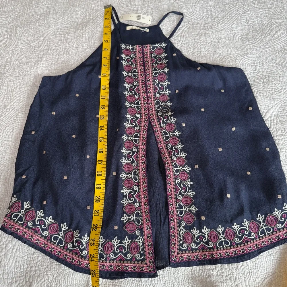 NWT Floreat Anthropologie Midnight Flower Navy Embroidered Tank Top Womens 6 Blue - Image 8