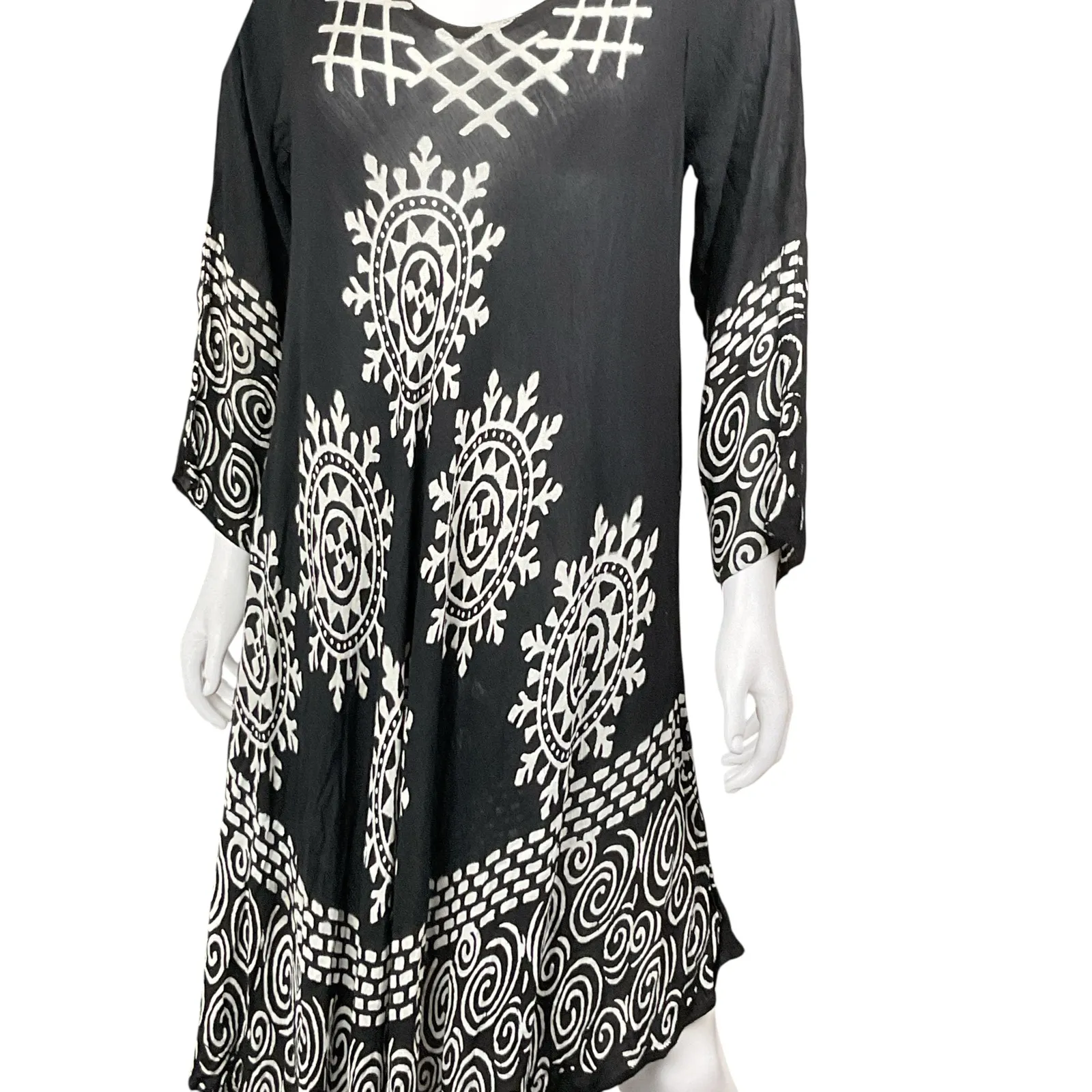 Jessica Taylor Dress Womens 1X Black White Print Boho Casual Flowy‎ - Image 2