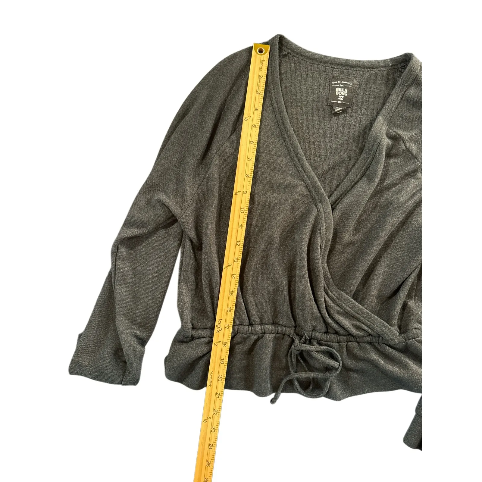 Billabong Women's Charcoal Wrap Knit Long Sleeve Drawstring Casual Top - Image 4