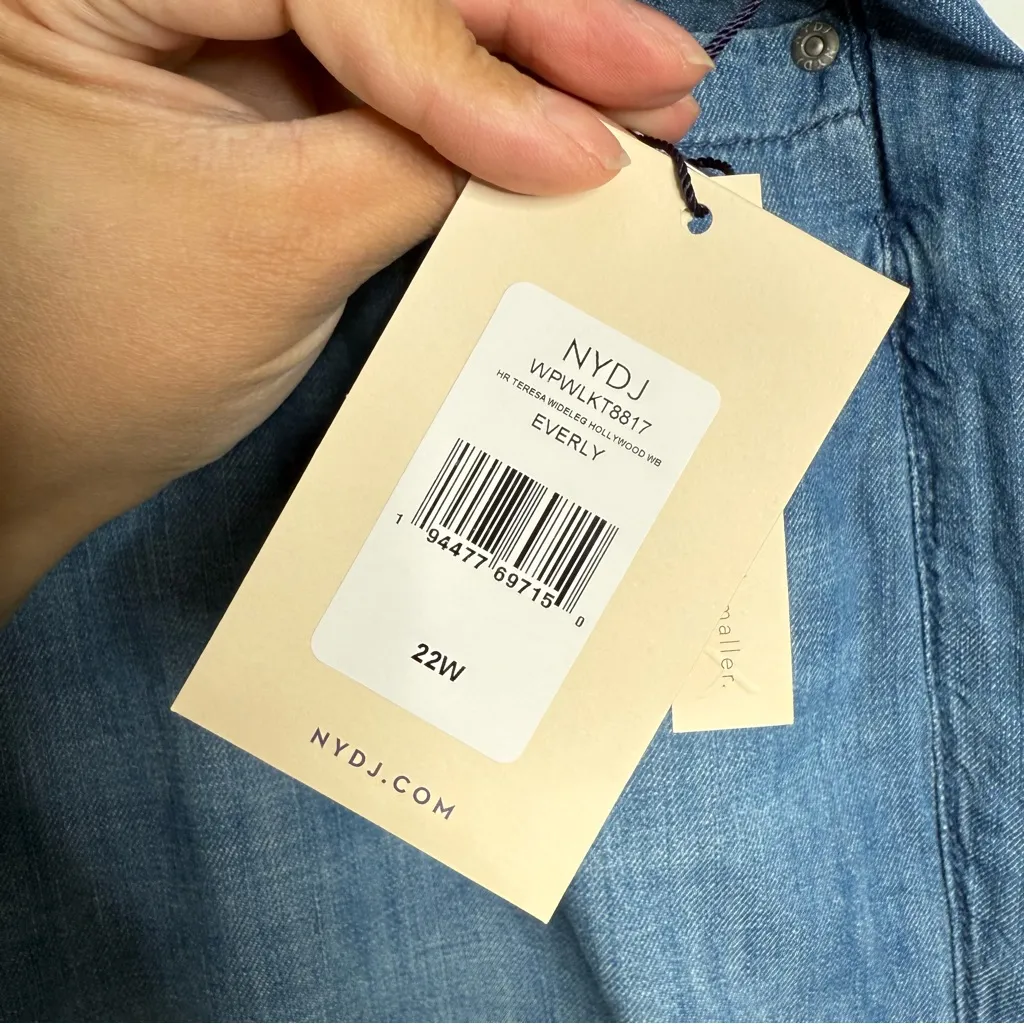 NYDJ Teresa Wide Leg Jeans‎ With High Rise And Raw Hems In Everly Wash Size 22W - Image 7