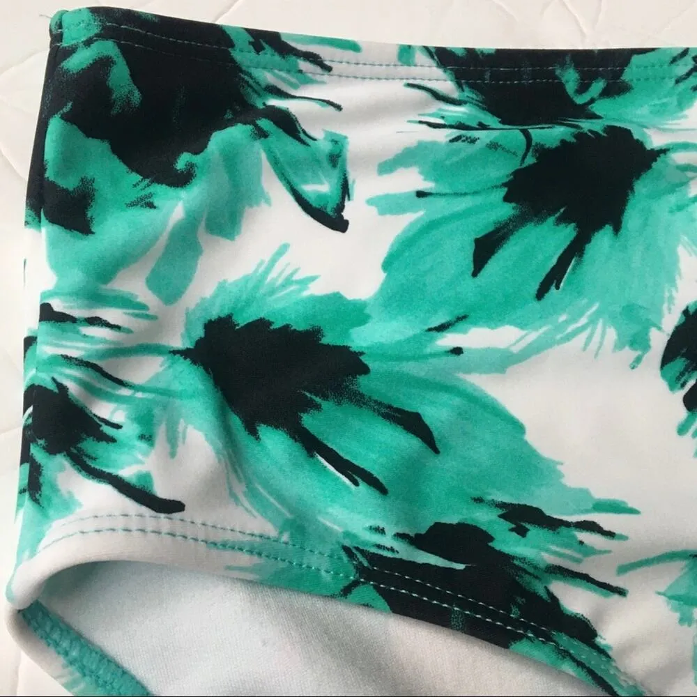 Nicole Miller Floral High Waisted Bikini Bottoms Green White Size 8 Tropical New - Image 2