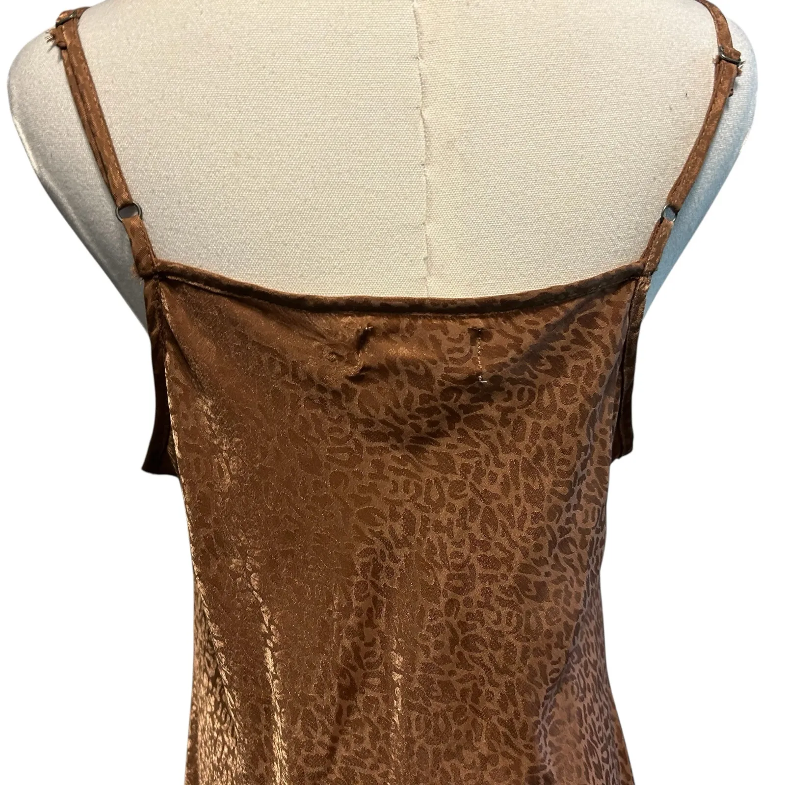 Slip Dress SZ L Maxi Adj Straps Copper Brown Leopard Jessica Simpson Lounge Wear - Image 5
