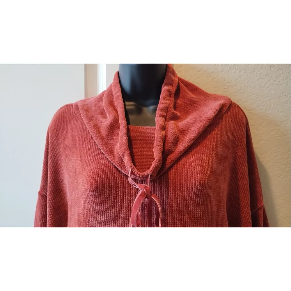 Spring & Mercer Women's Cowl Neck Chenille Pullover Sweater Size S Orange - Image 3