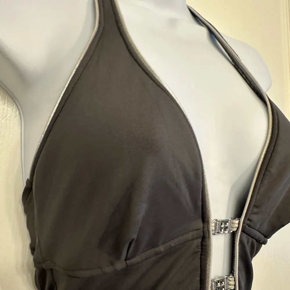 SOLO Swimwear Black Embellished Halter Plunge Swimsuit Size 6 EUC #2796 - Image 6