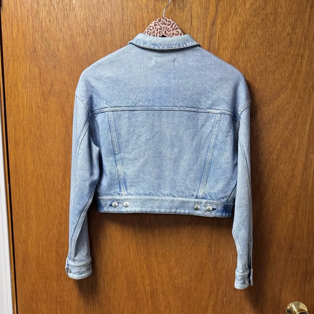 NEW Rag & Bone Miramar Cropped Trucker Jacket Tulip Blue XS - Image 13