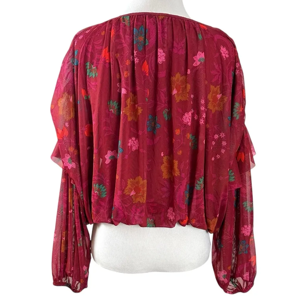 Free People Wild Flower Honey Blouse in Berry Combo Size XS Fall Floral Ruffle - Image 6