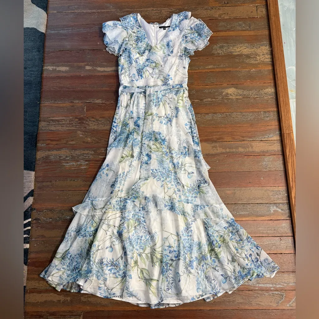 Alex Marie Lillian Chiffon Floral Ruffle Formal Maxi Dress Sz 8 🧡🍄 - Image 7