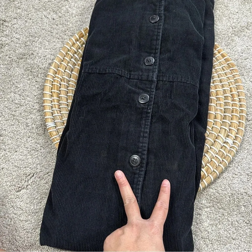 Eddie Bauer Womens Vintage Wide Whale Corduroy Jumper Button Midi Dress Black LP - Image 13