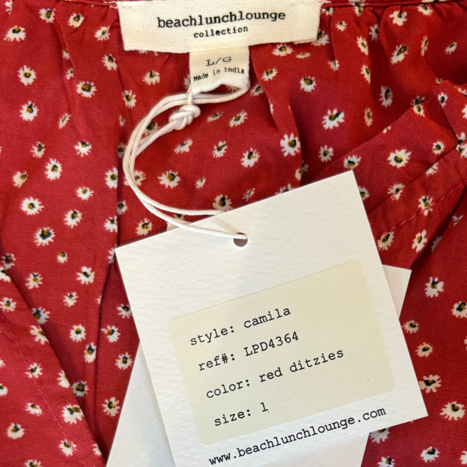 Beach Lunch Lounge Camila Floral Flutter Sleeve Tiered Dress Red Ditzies Large - Image 9