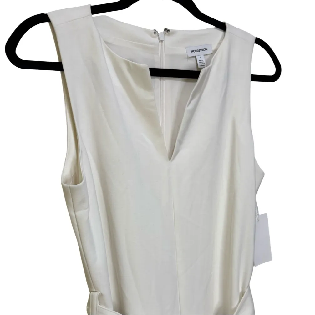 Nordstrom Tie Waist Wide Leg Sleeveless Jumpsuit - Ivory S - Image 6