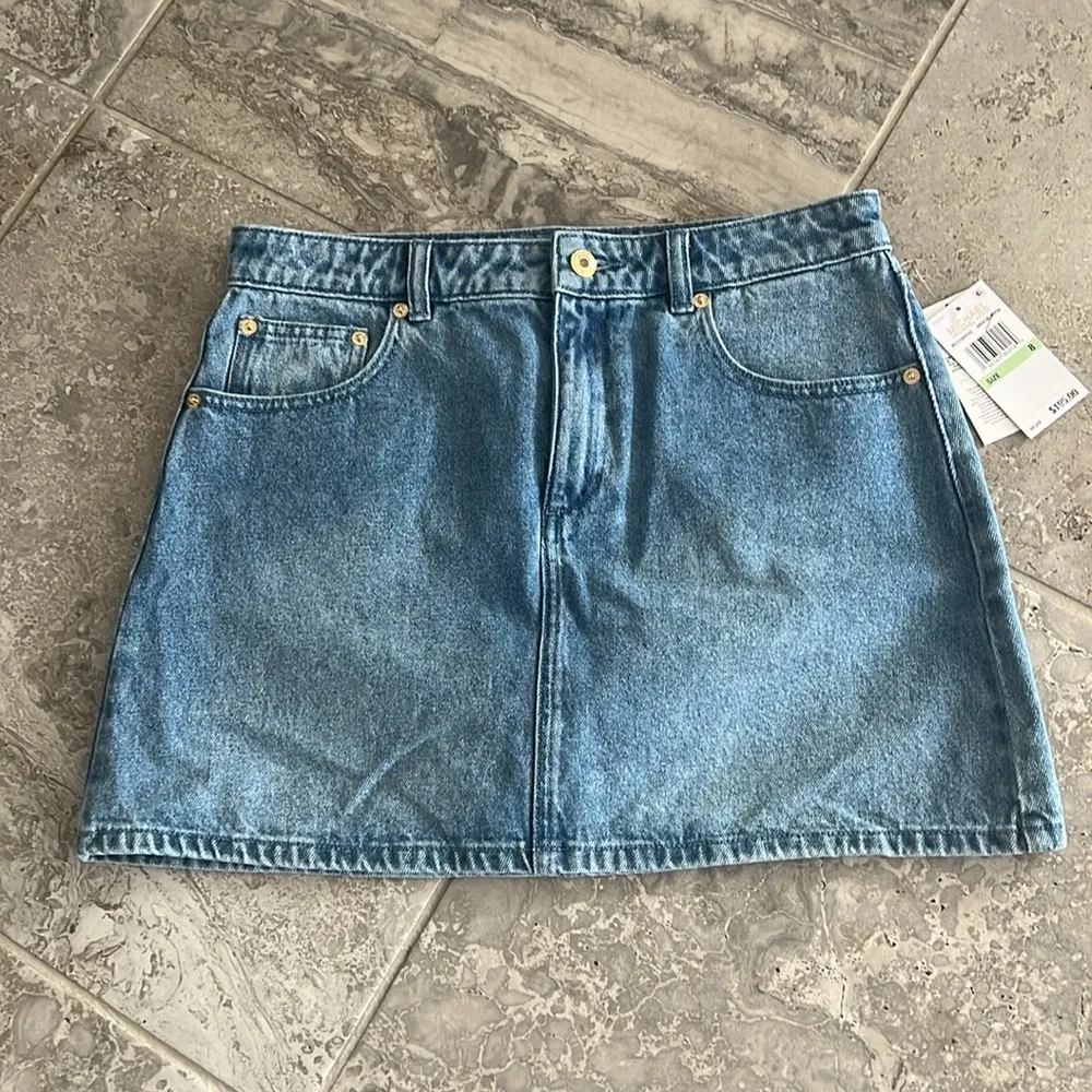 Michael Kors Denim Mini Skirt - Angel Blue Wash Size 8 New w/Tag Retail $195 - Image 6