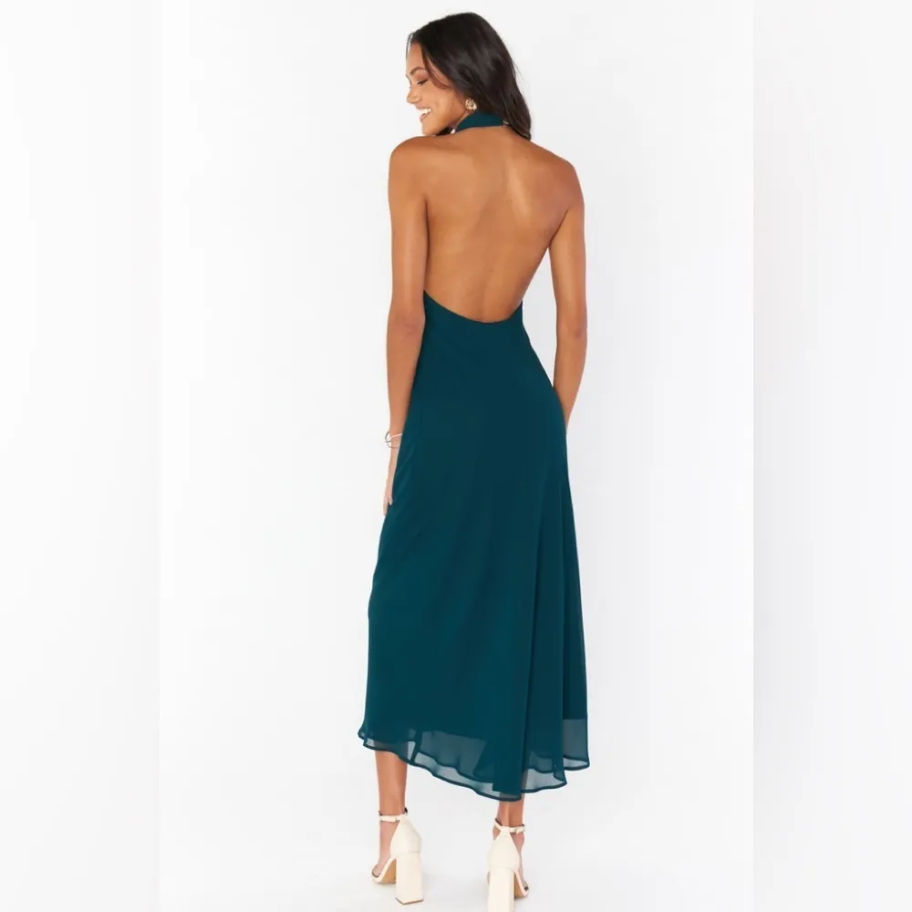 SHOW ME YOUR MUMU Jasmine Halter Midi Dress In Emerald Chiffon - Image 2