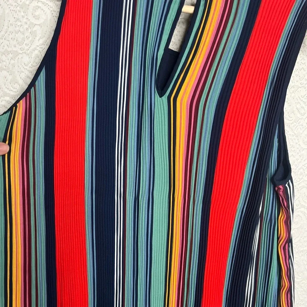 Carolina Belle Striped Pleated Dress Size L Multicolor Knee Length Sleeveless - Image 7