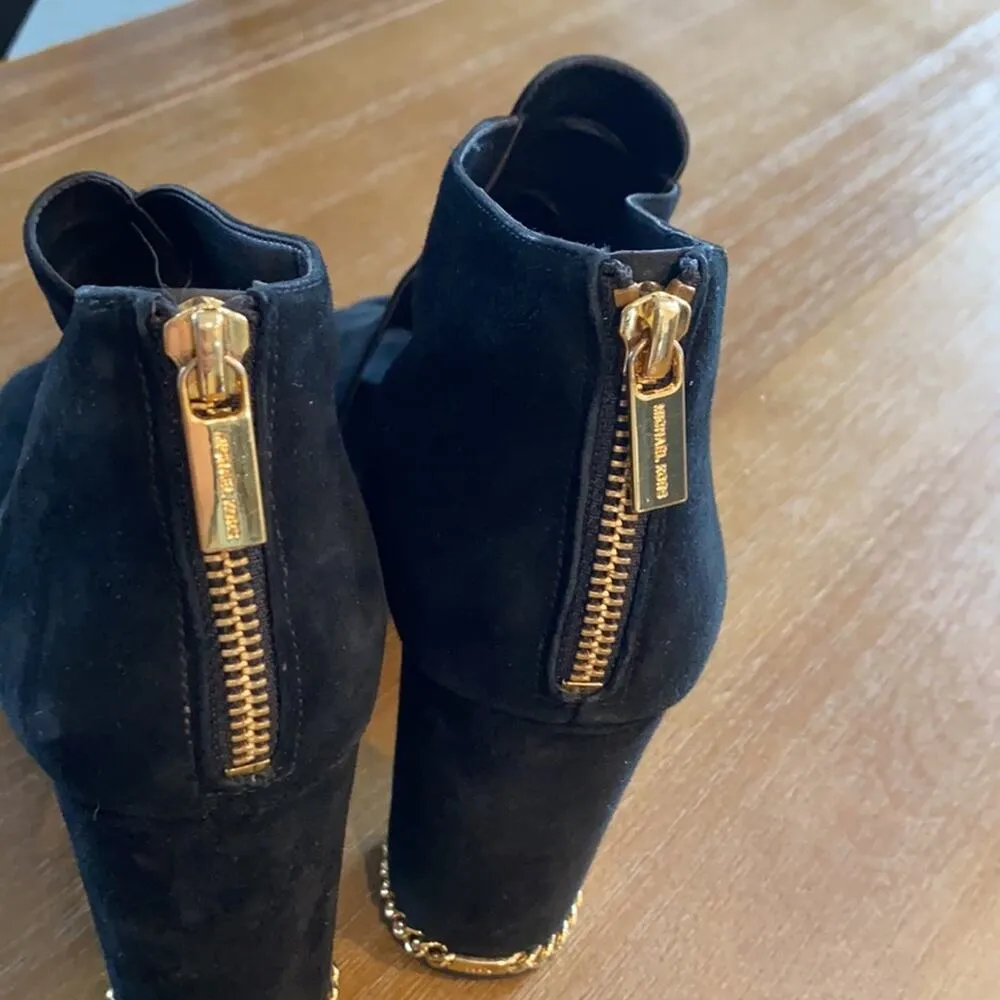 MICHAEL Michael Kors Sabrina block heel suede gold accents open toe sz 9.5 Black - Image 14