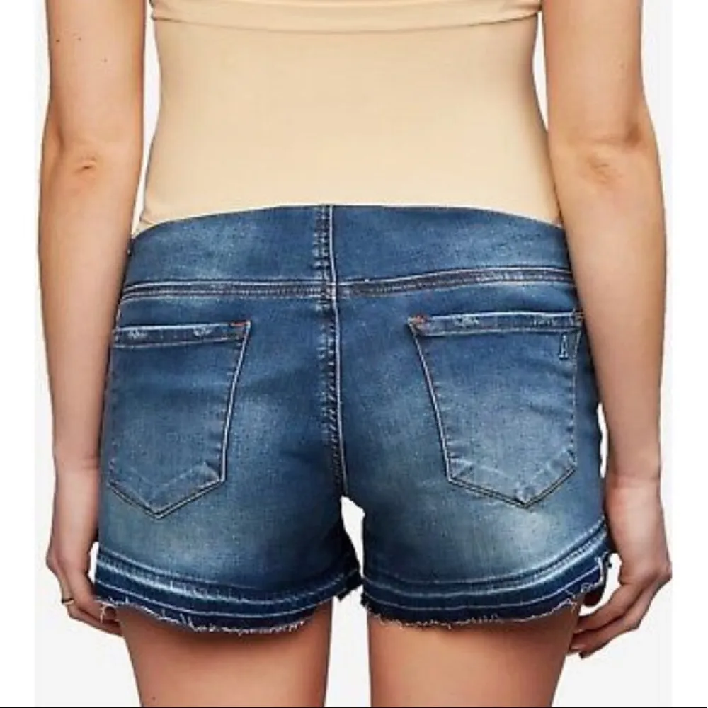 AOS distressed faded stretchy maternity full panel denim jean cutoff shorts S 26 - Image 97