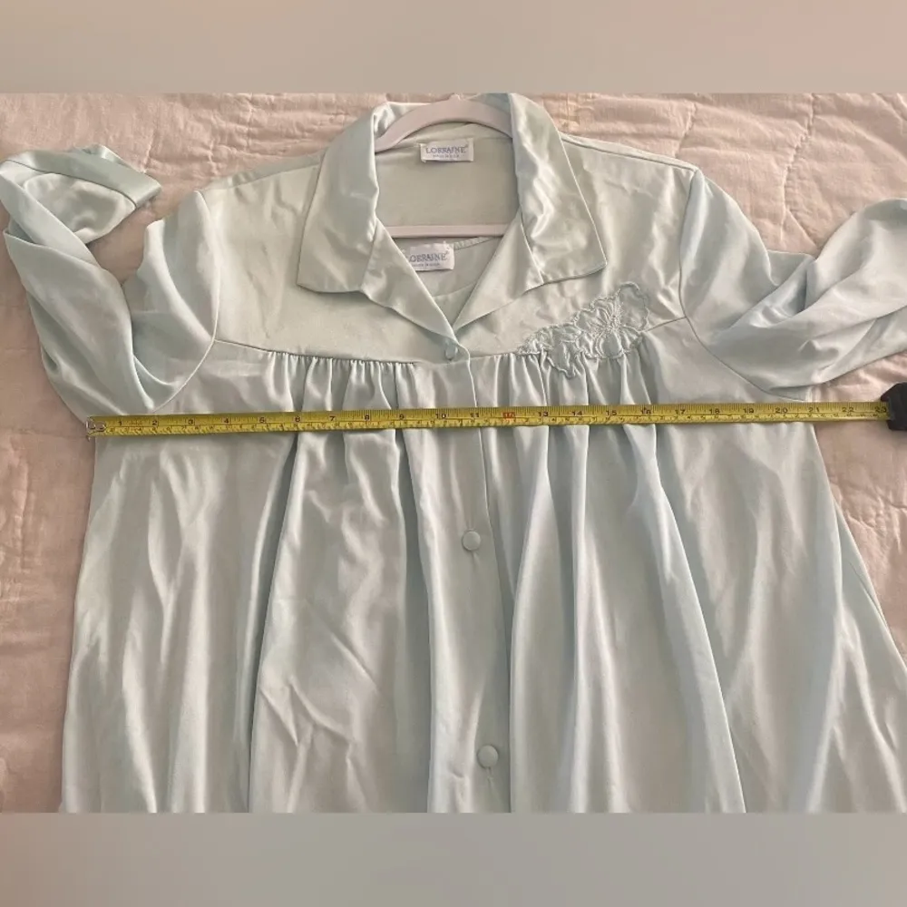 Vintage Lorraine Silky Nylon Peignoir Blue Flowy Robe & Nightgown Sz L Size L - Image 13