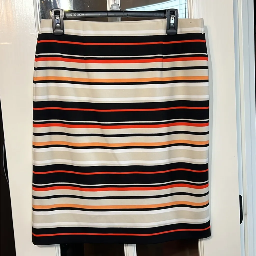 NINE WEST Cream Brown Rust Striped Pull On Stretch Waist Skirt Size 6 - Image 2