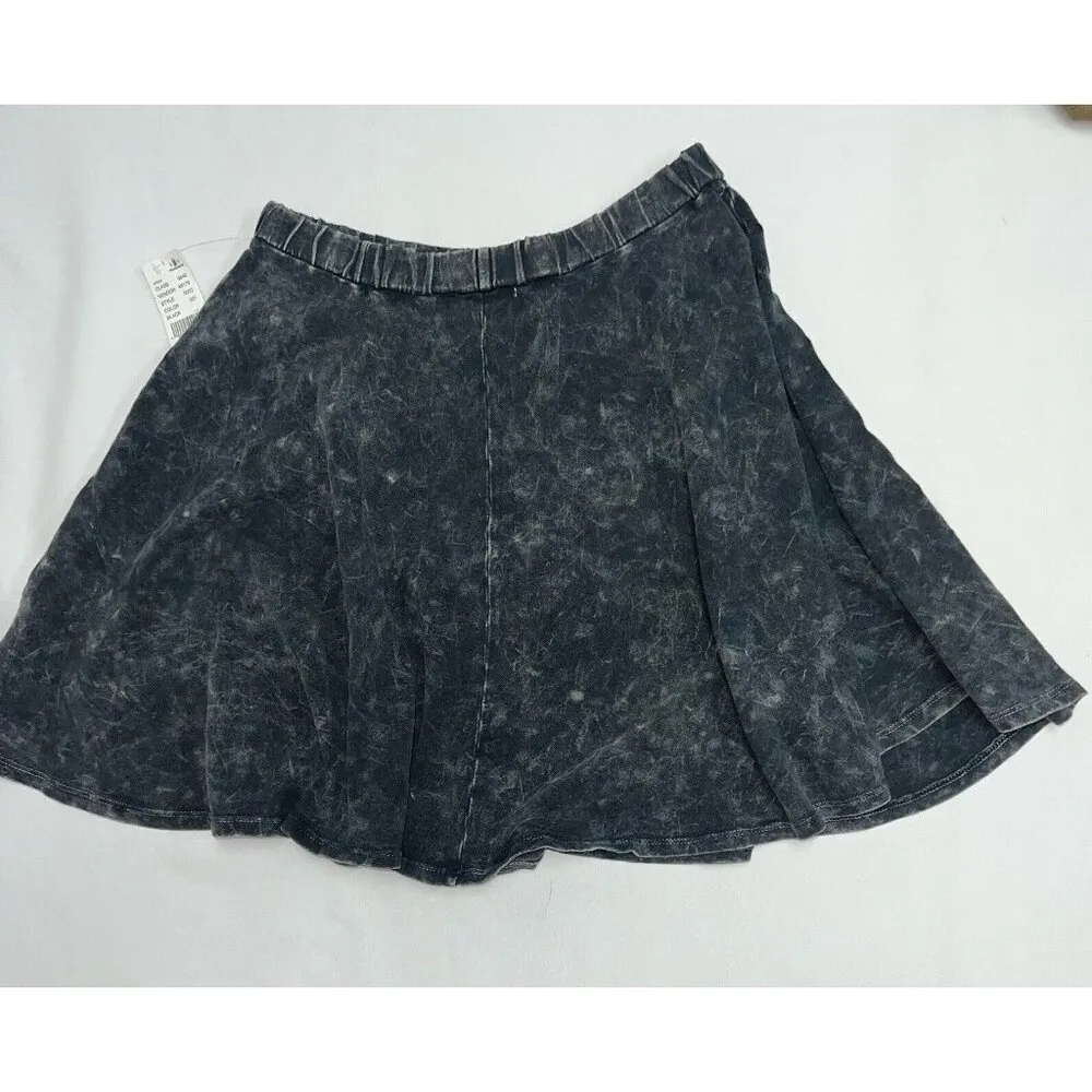 LA Hearts Skirt Womens Medium Elastic Waist Flare Mini Black Bleach Tie Dye - Image 5