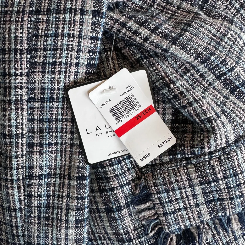 NWT LAUNDRY BY SHELLI SEGAL Fringe Tweed Blazer In Navy Multi - Image 9