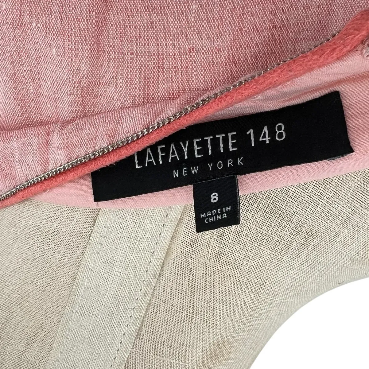 Lafayette 148 New York Pink Linen Midi Dress Sleeveless Embellished Neck Size 8 - Image 11