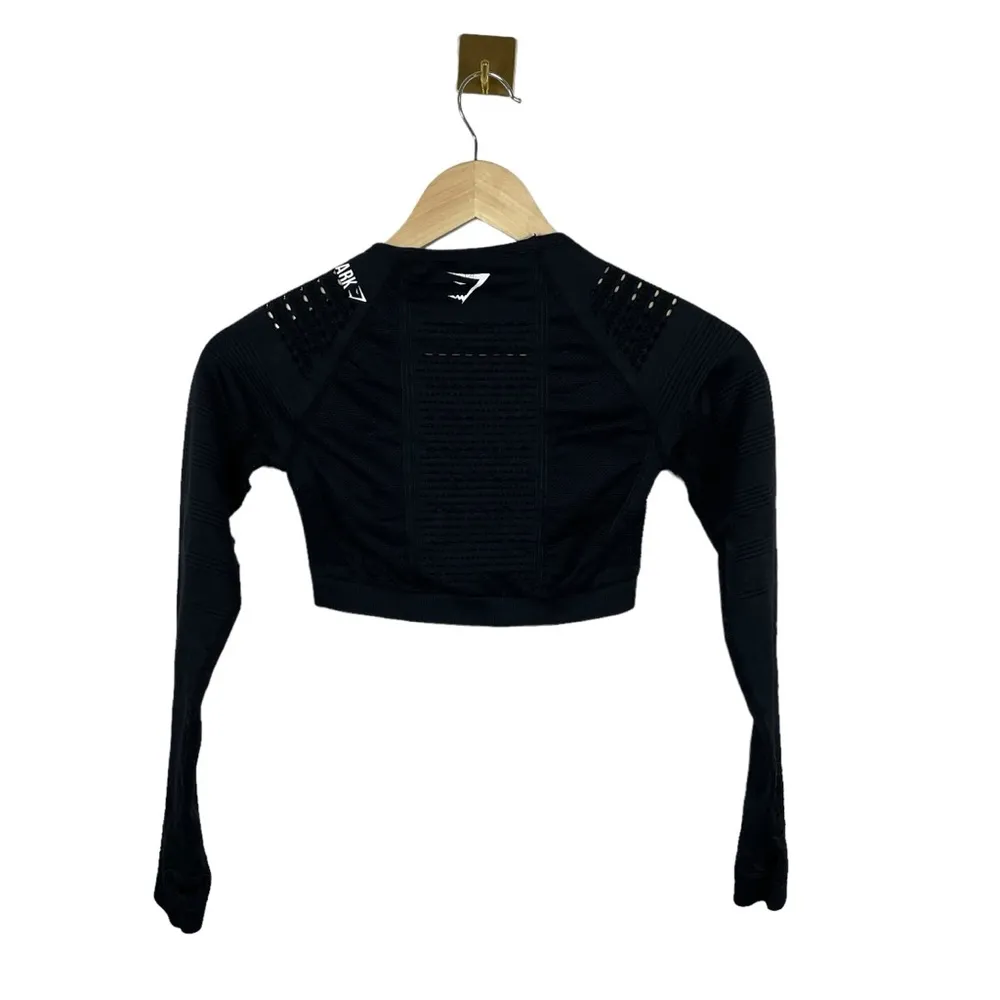 Gymshark Glow Long Sleeve Seamless Mesh Crop Top in Black Size S - Image 7