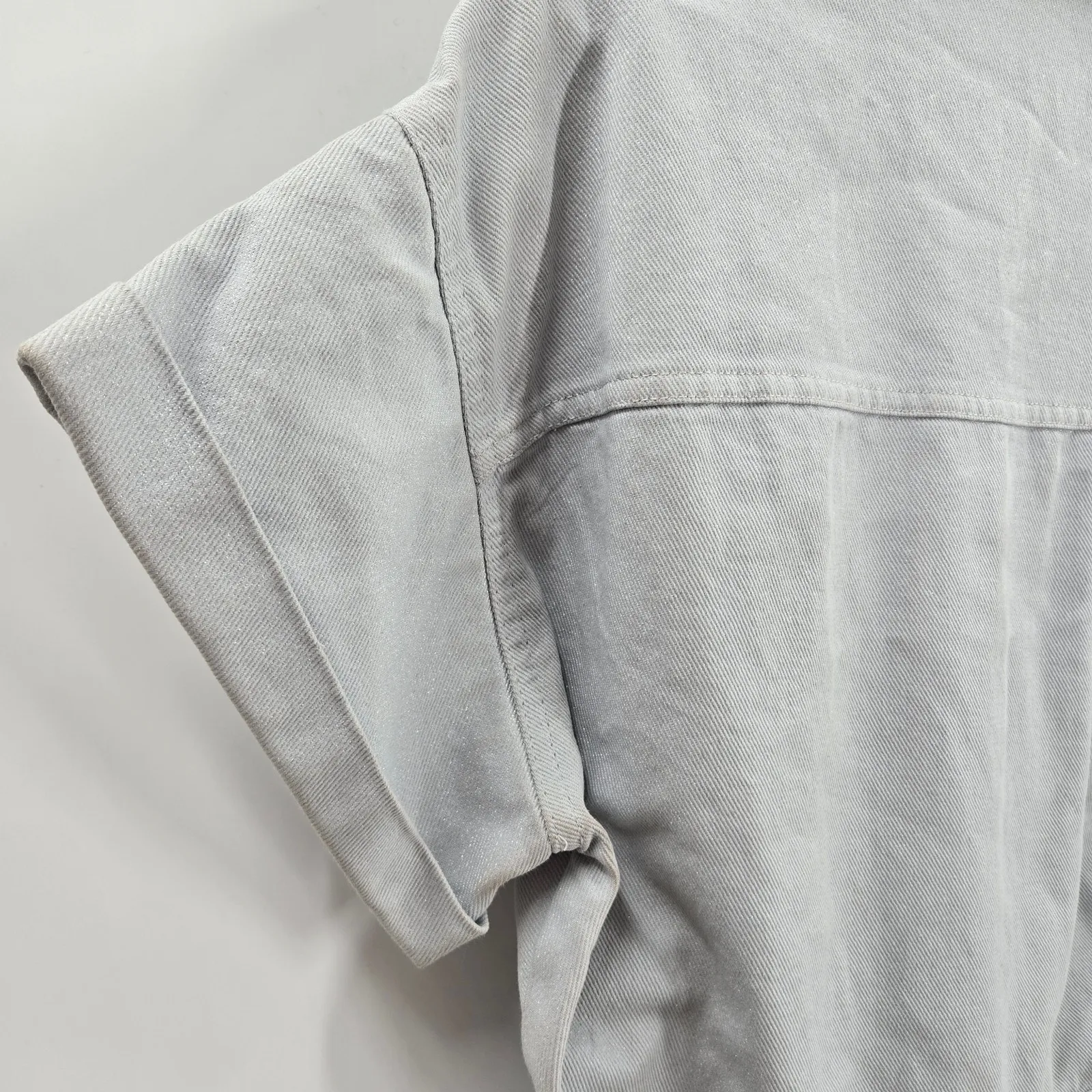 NWT Zara Collared Denim Metallic Blue/Silver Romper Size M - Image 7