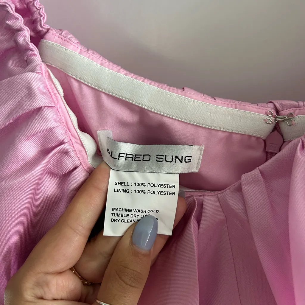 Alfred Sung Off the Shoulder Ruffle Satin Trumpet Gown - Image 4