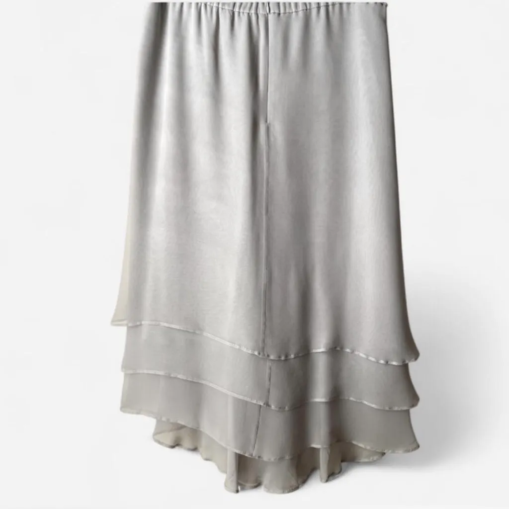 ST. JOHN Evening by Marie Gray Silver Chiffon Overlay Ballet Coquette Skirt - Image 5