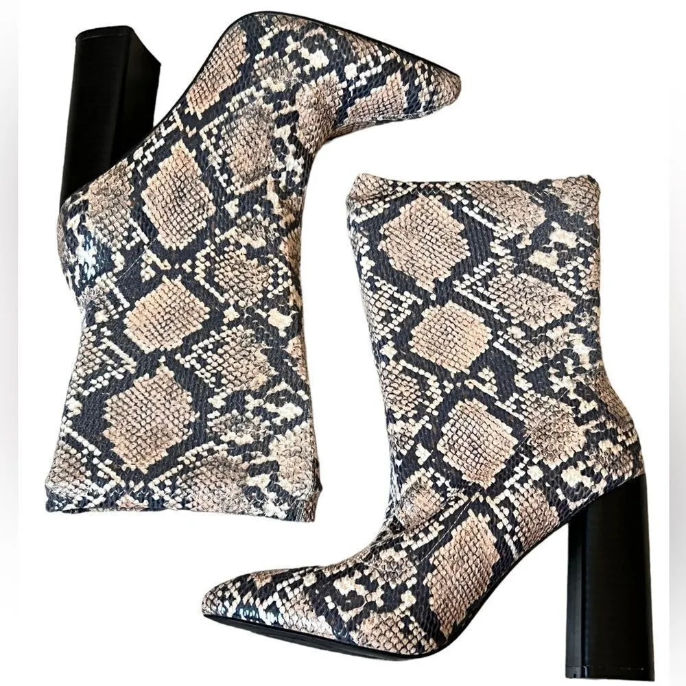 Public Desire Snakeskin Print Heeled Sock Booties - Image 5