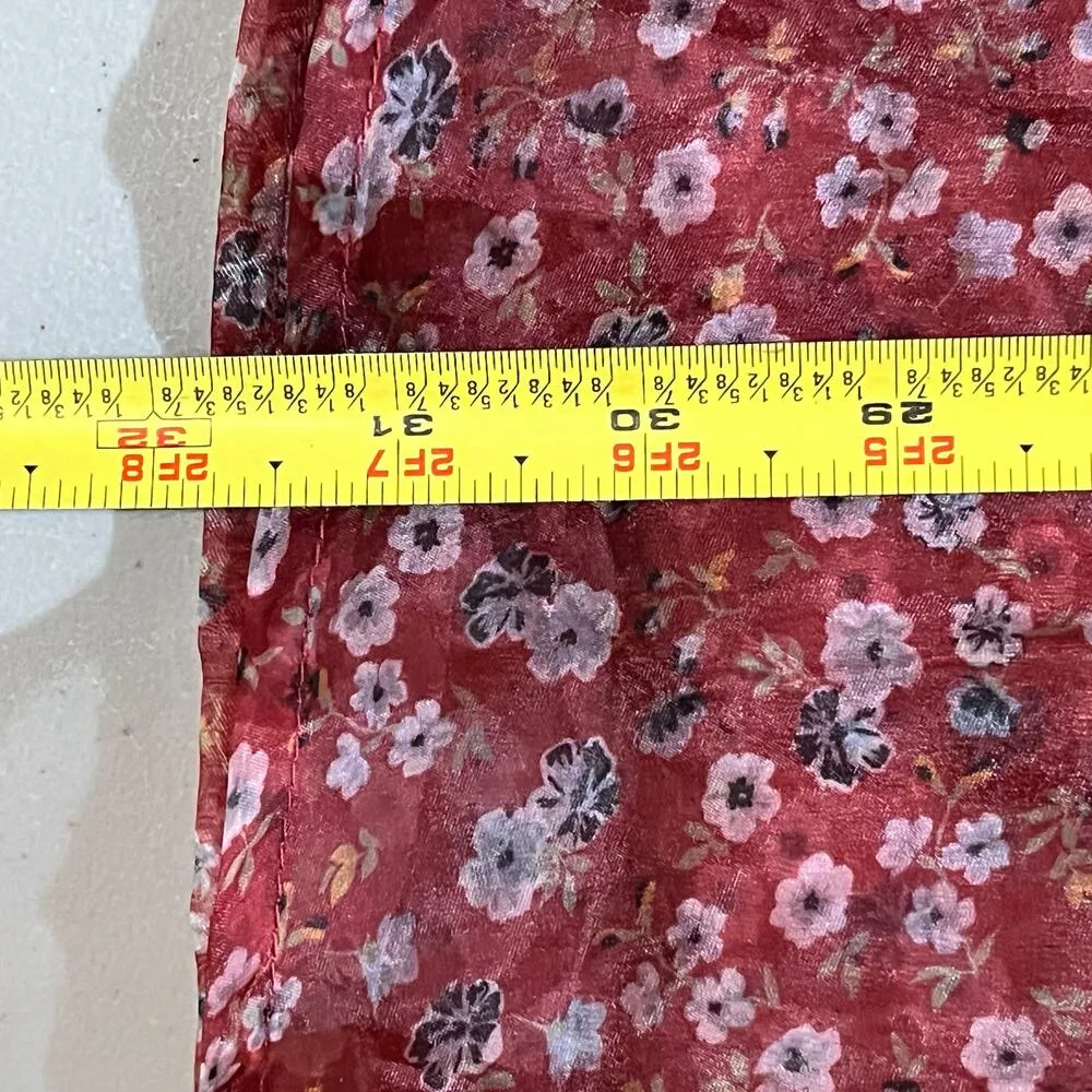 Altar'd State Women's Balloon Sheer Sleeves Floral Janey Dress Burgundy Medium - Image 9