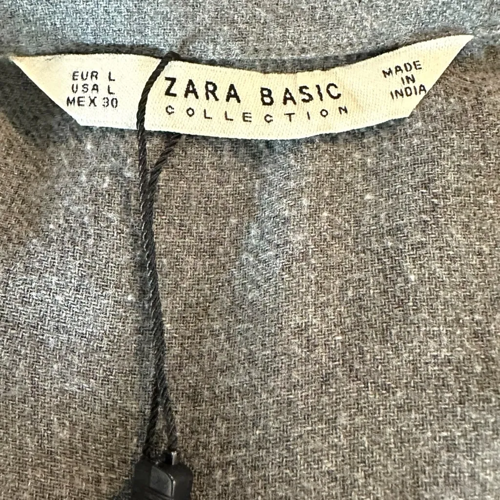 Zara Embroidered Swing Tunic Shirt Dress Size Large Grey Flannel Fall Shacket - Image 11