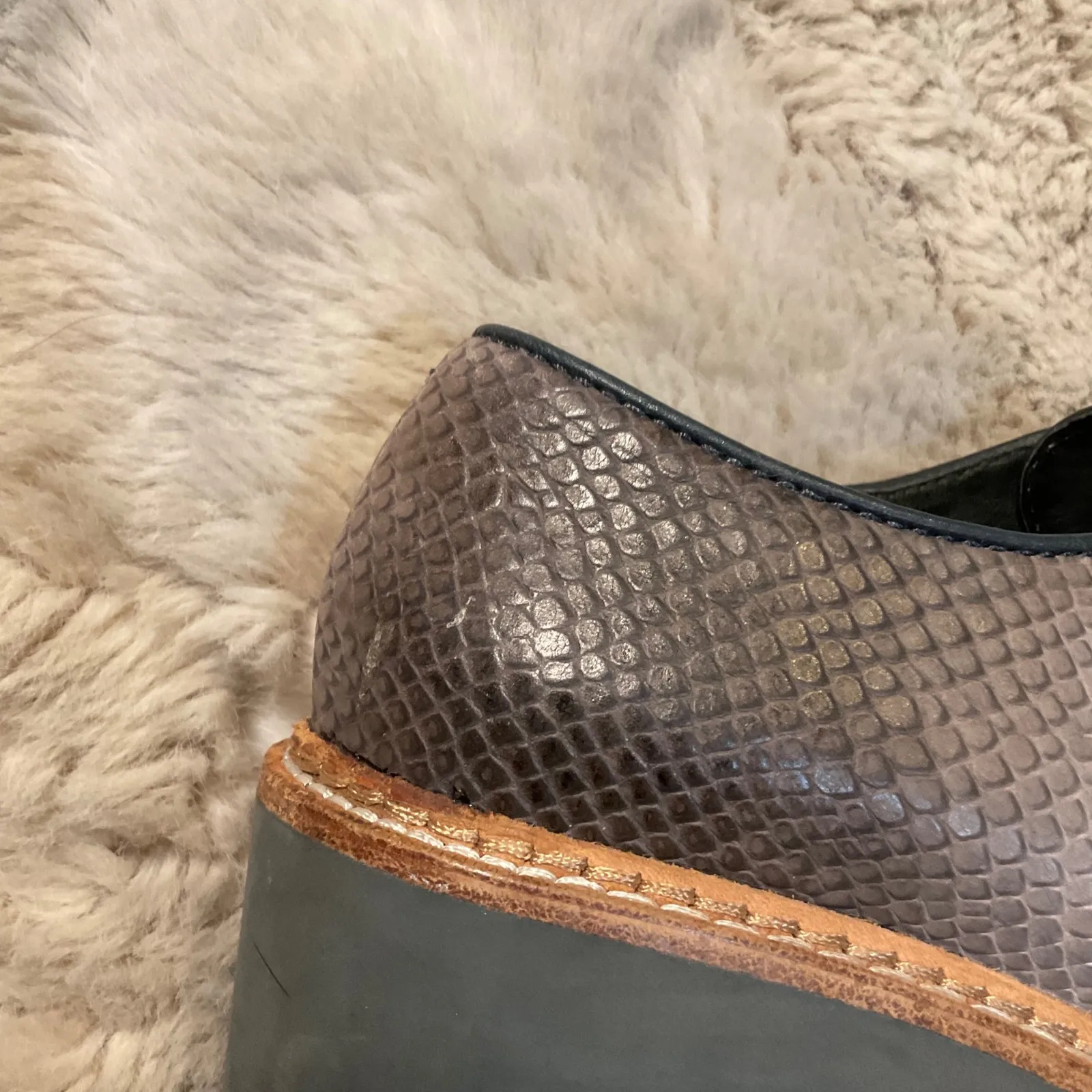 Camper Magna Wedge Size 38 Snakeskin Embossed Oxford Monk Strap Shoes Womens Gray - Image 6