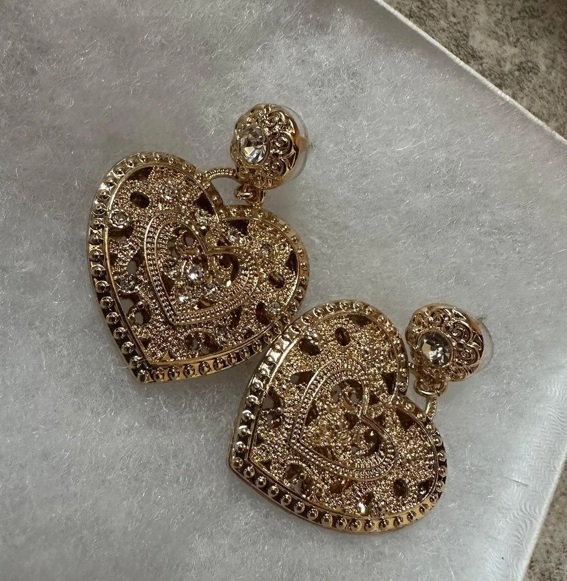 Vintage Gold Heart Earrings - Image 2