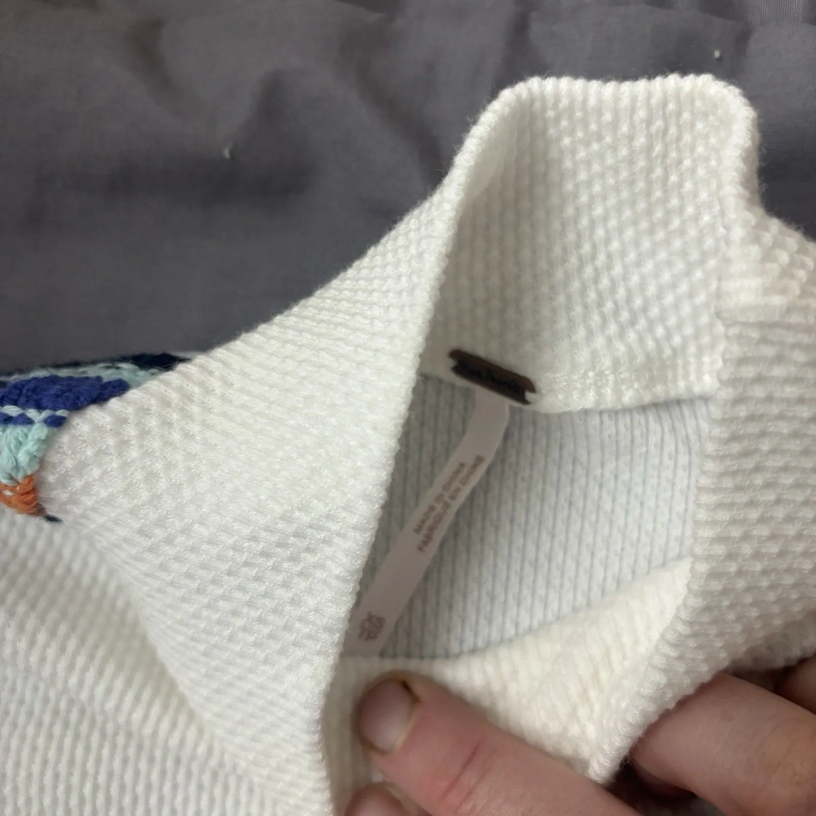 FREE PEOPLE Easy Street Thermal Top XS Multi Knit Leopard Sleeve Mock Neck Y2k - Image 7