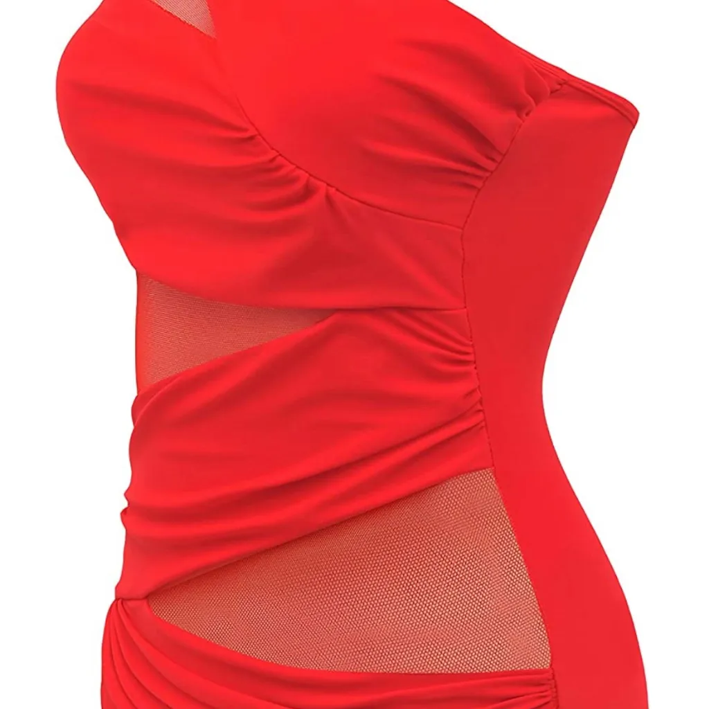 Red Mesh One shoulder Swimsuit Size XXL - Image 2