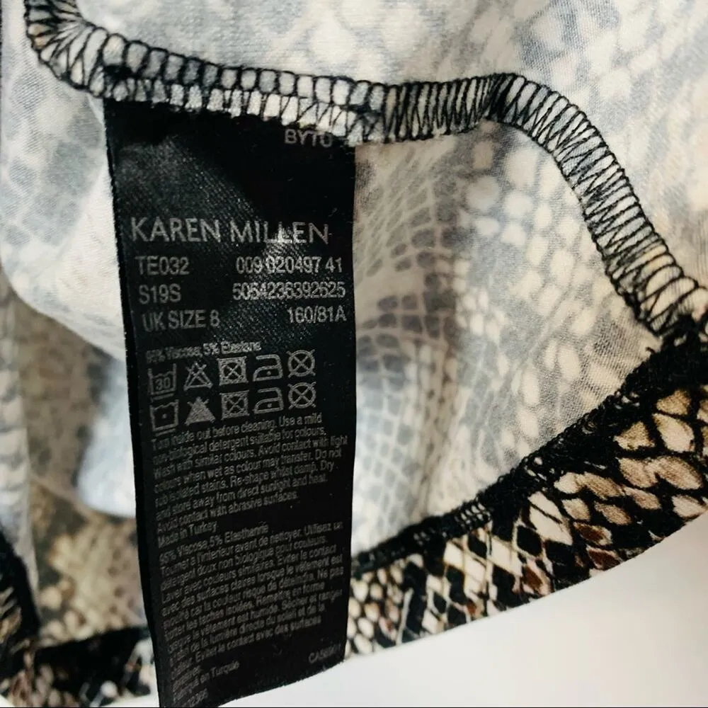 Karen Millen Snake Print Brown Black Thin Turtleneck Silver Snaps  Small - Image 4