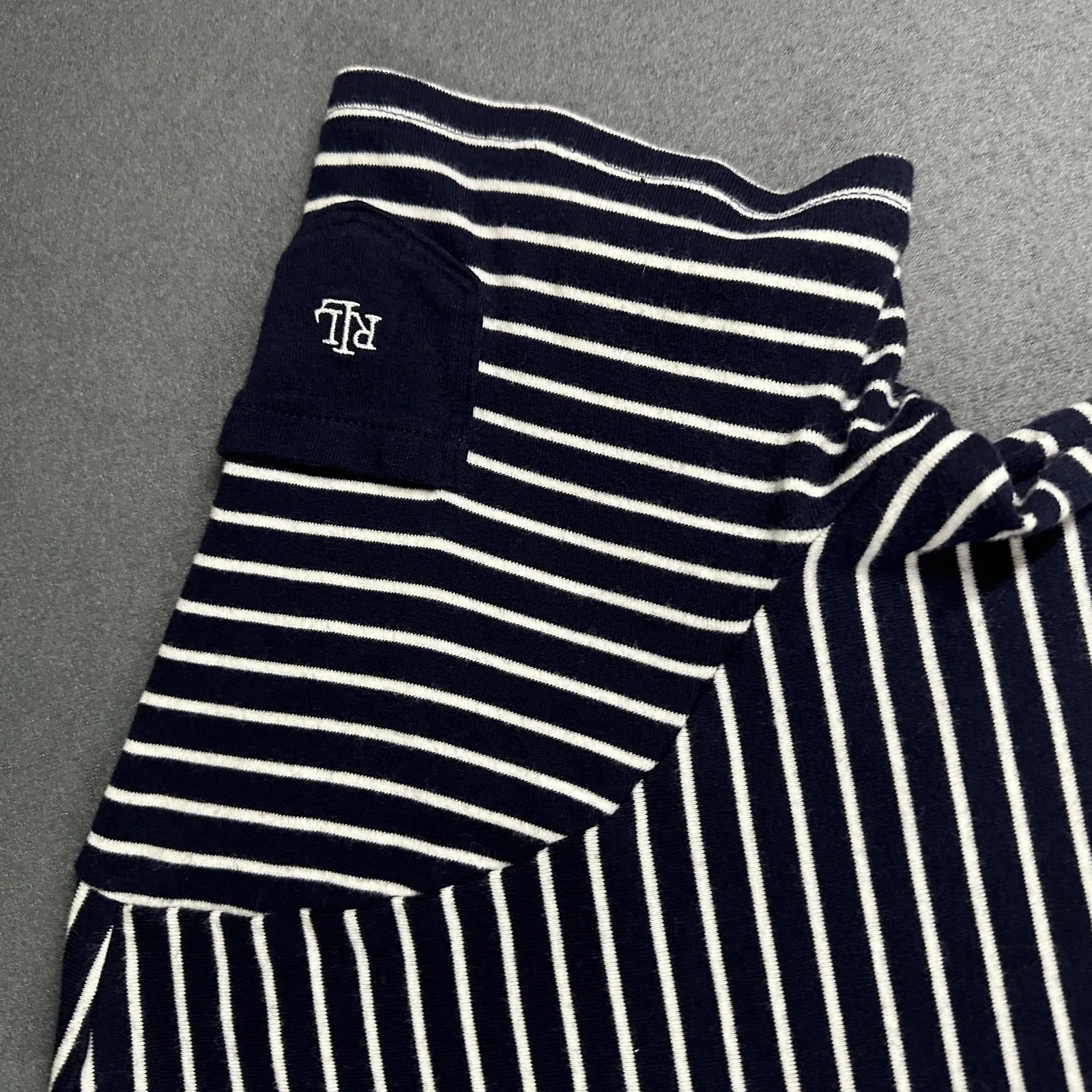 Lauren Ralph Lauren Shirt Womens 1X Navy White Striped Nautical RL Logo Cotton - Image 2