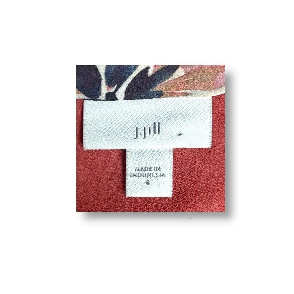 J. Jill Small Red Marroon Floral Shift Midi Dress Boho Cottagecore Festival Fall - Image 3