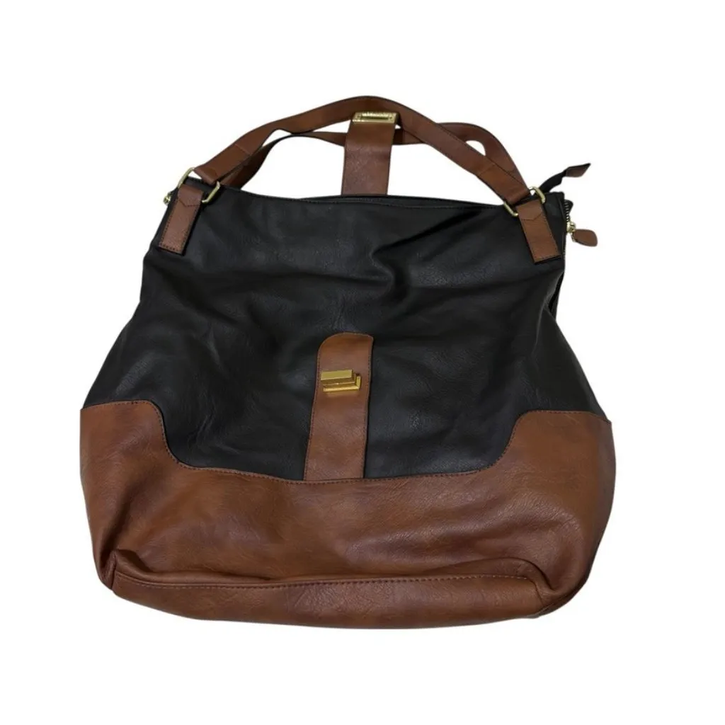 Steve Madden Black Brown Goldtone Hardware XLarge Hobo Slouch Shoulder Bag Purse - Image 9