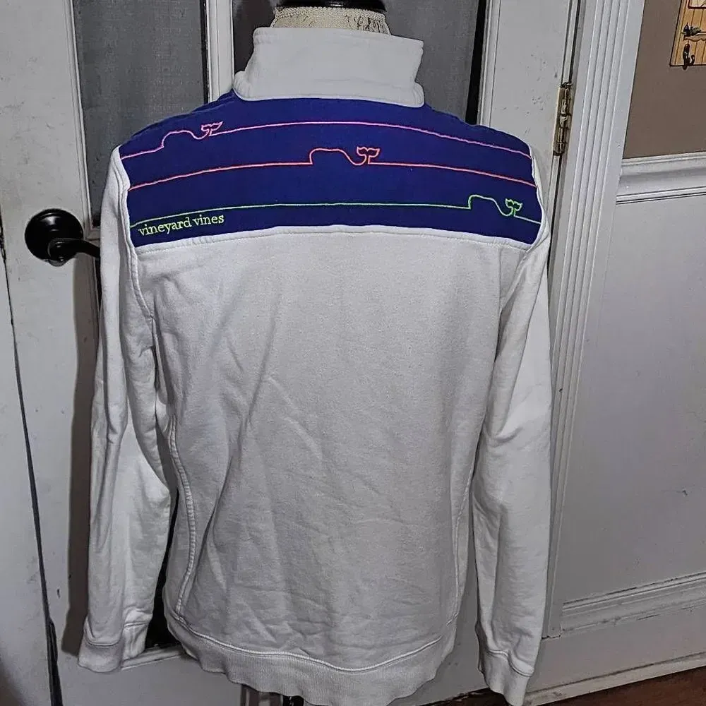 Vineyard Vines Womens White Navy Classic Whale Shep Shirt 1/4‎ Zip Pullover Med - Image 2