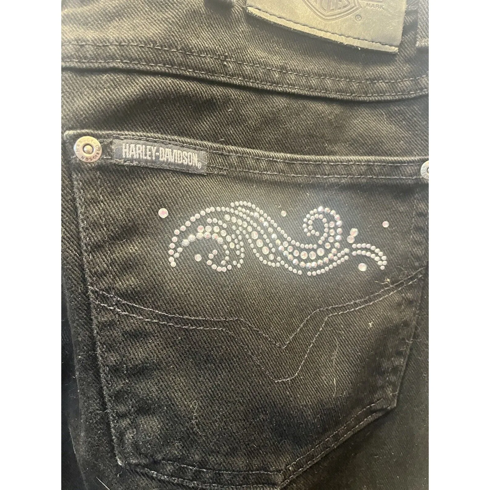 Women's Harley Davidson Jeans Size 14 Regular Black With Rhinestones Bootcut - Image 8
