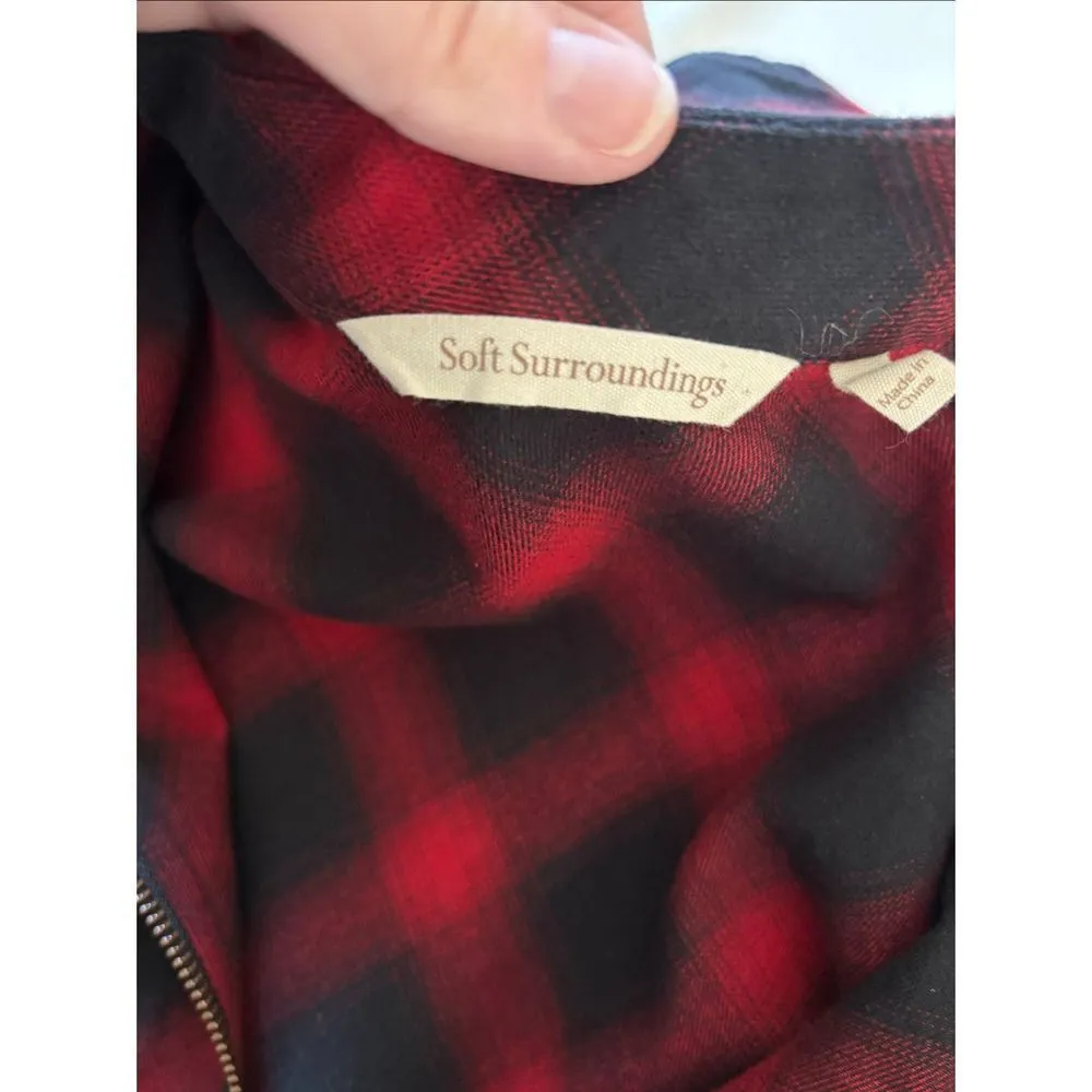 Soft Surroundings Manchester Tunic Medium Buffalo Plaid Shirt Zip Front Top Red - Image 3
