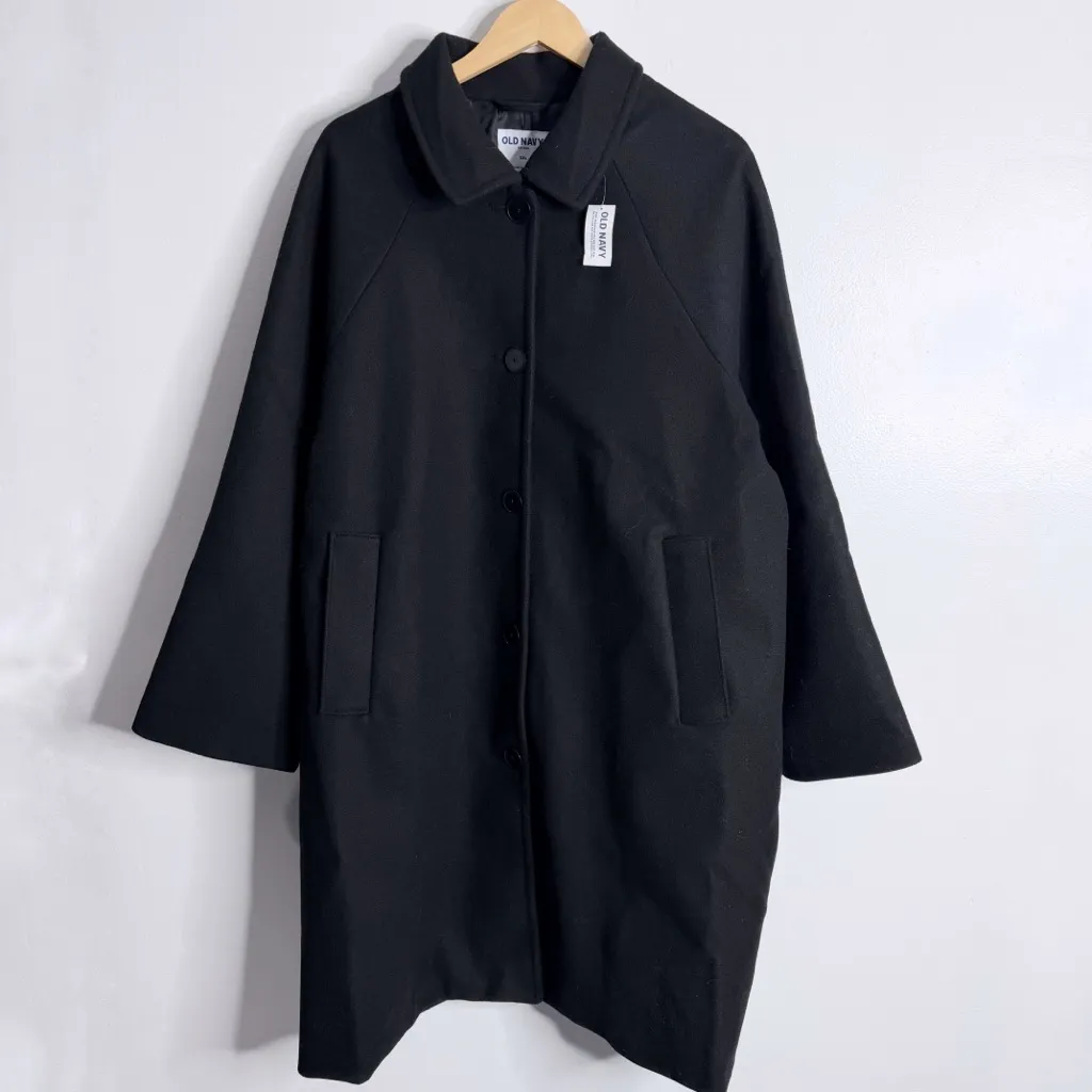 NWT Old Navy Black Mac Car Coat Plus Size Relaxed Button Front Wool Feel XXL - Image 2