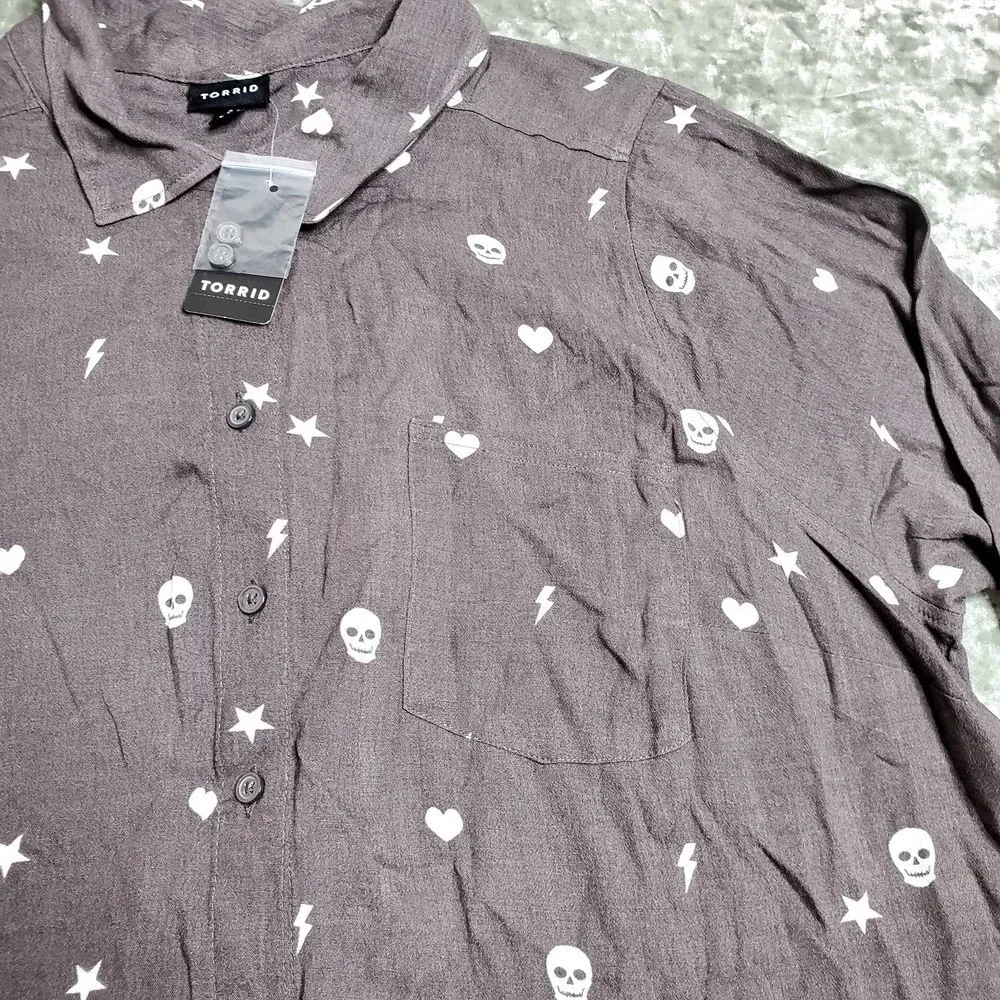 Torrid Dark Grey Scattered Gem Button Up Blouse - Image 3