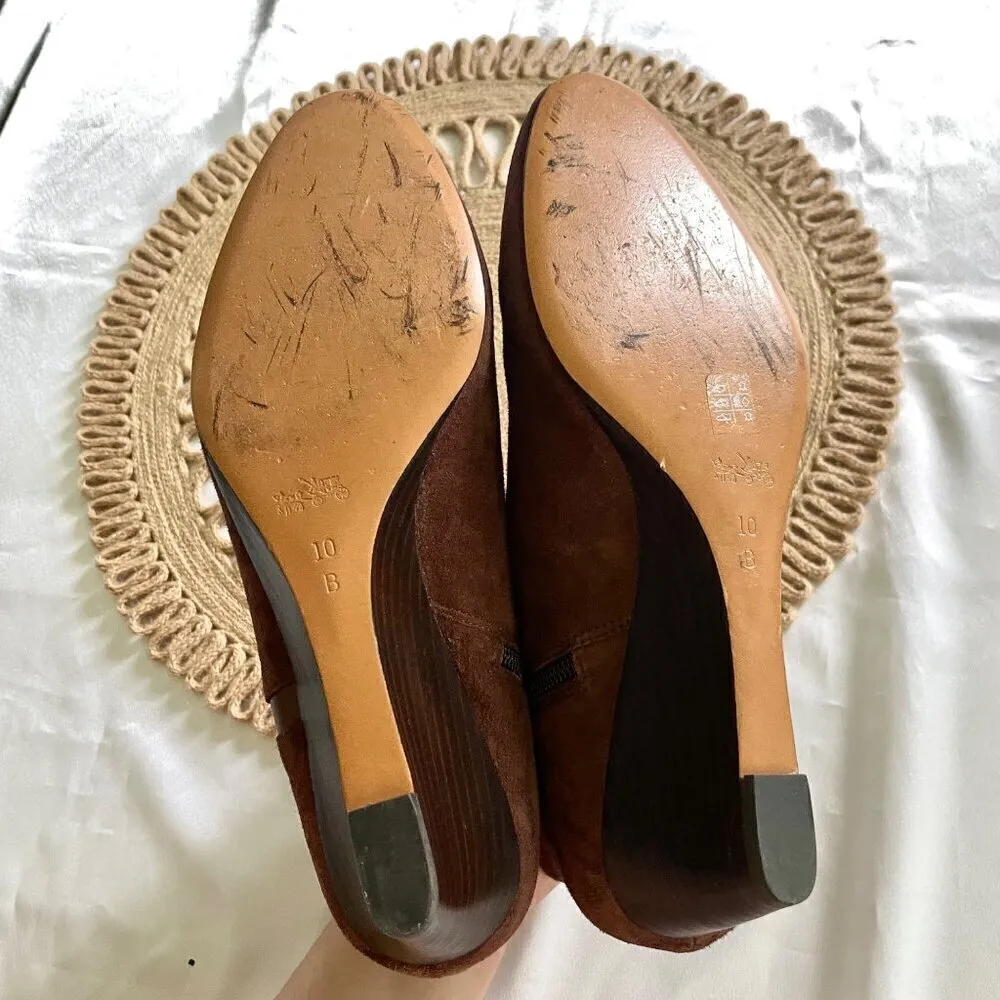 Coach Maya Suede/Polished-Calf Ankle Wedge Boots Brown Women’s Size 10 Q5328 - Image 7