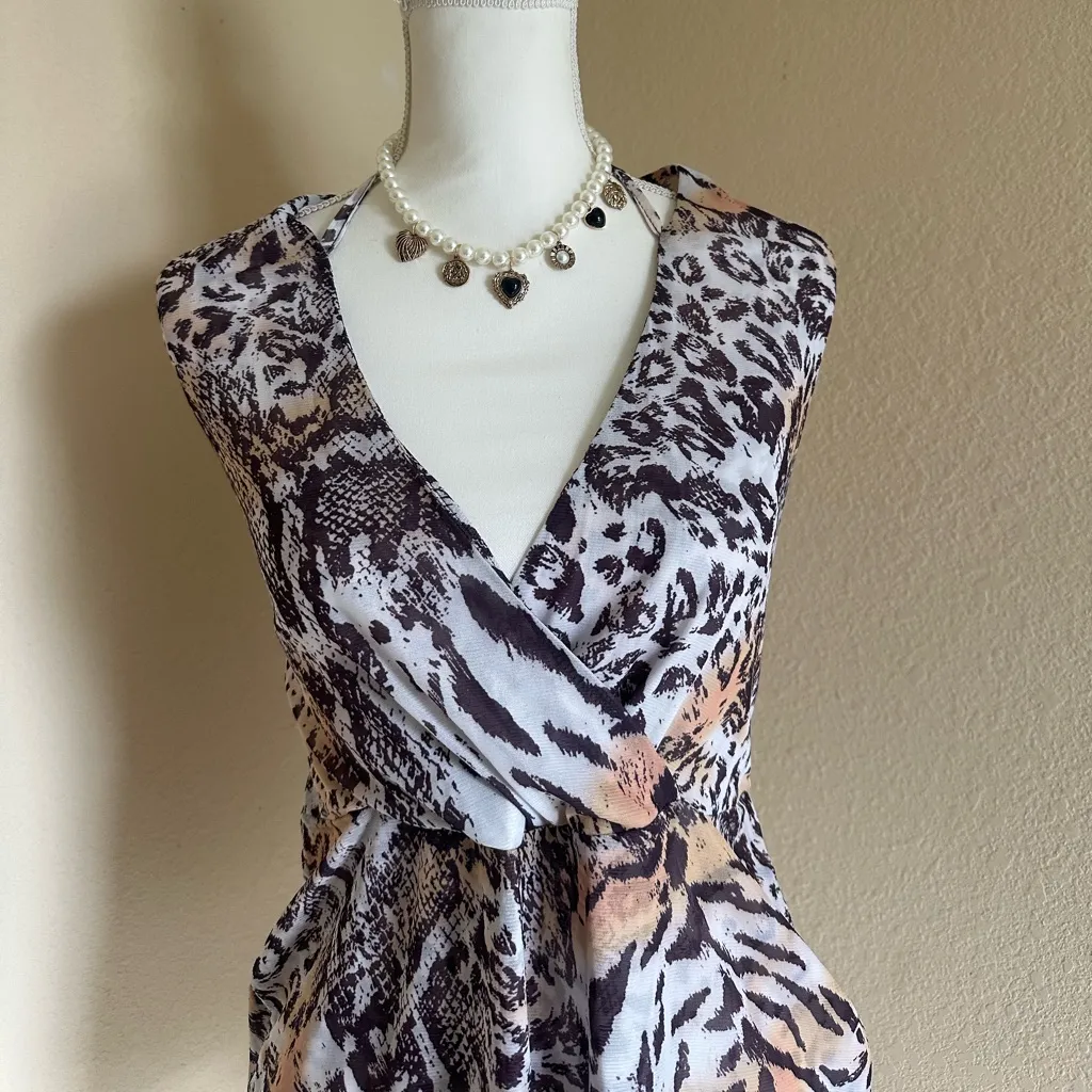 Y2K Leopard & Snakeskin Halter Neck Top Sz M Animal Print Crossover Wrap Mobwife Brown Size M - Image 3