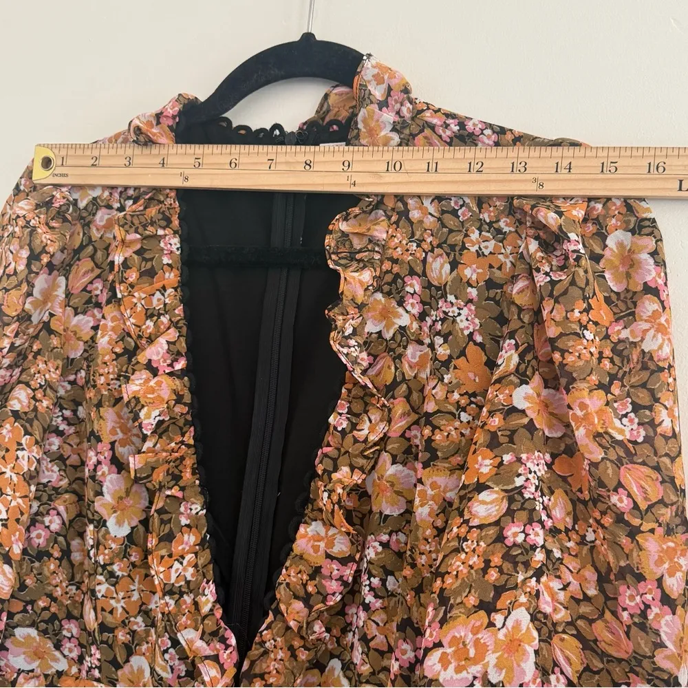 Showpo Liadi Playsuit Jumpsuit wome longsleeve plunge playsuit Black Floral Sz 8 Brown - Image 9