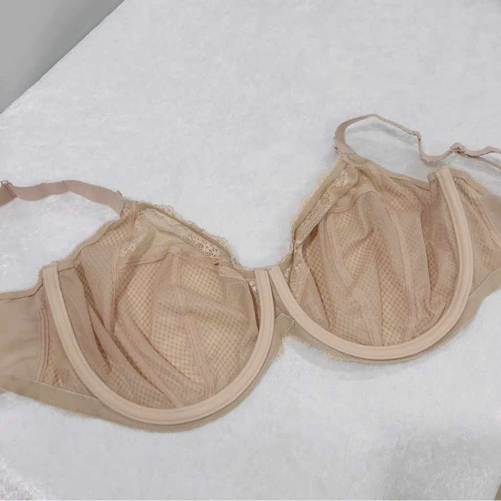 Elomi Bra Size 42 I Charley Stretch Plunge Lace Mesh Underwire Unlined Lace Tan - Image 11