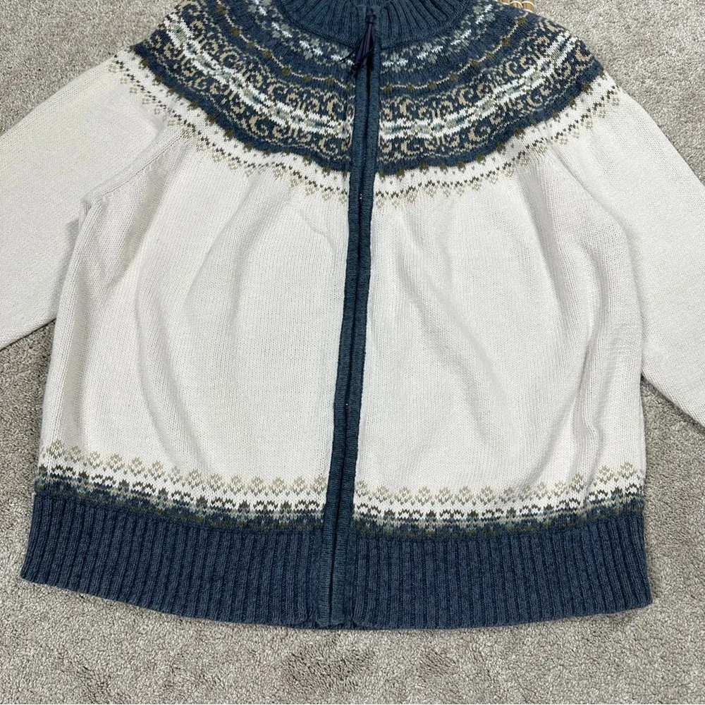 Tiara Cardigan Sweater Full Zip Mock Neck Fair Isle Nordic Ski Blue Tan White 1X - Image 4